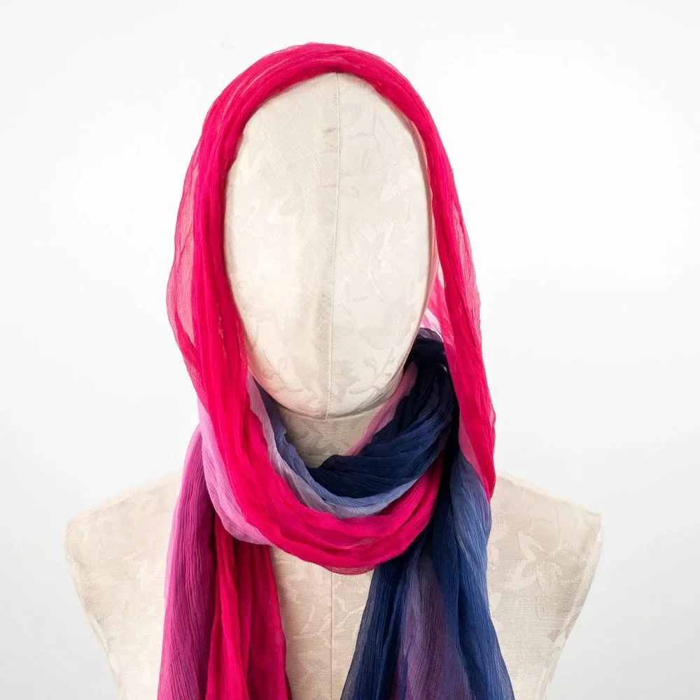 Vintage Silk Tie Dye Ombre Print Sheer Scarf Pink